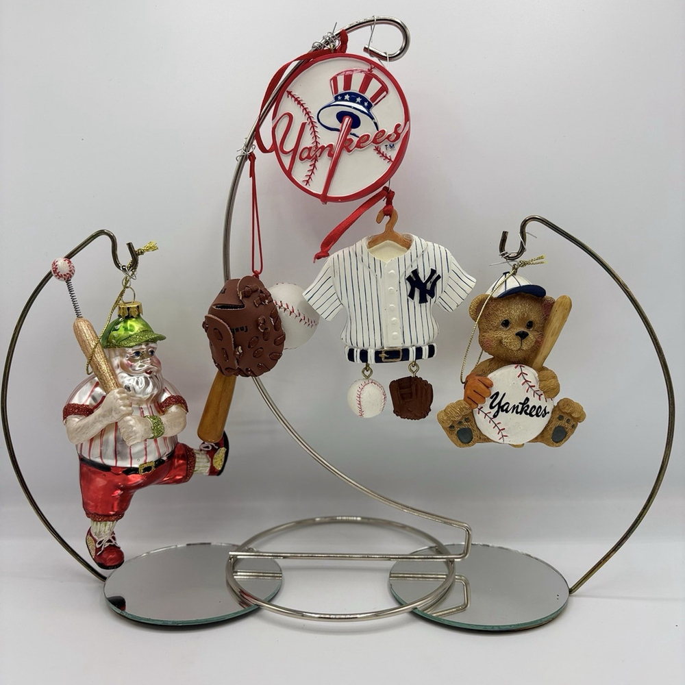 NY Yankees MLB Christmas Ornament Lot 5 Glass Santa Bear Jersey Baseball Decor